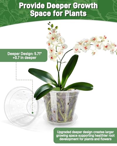 10 Pack 7 Inch Orchid Pot , Deeper&Thicker Plastic Orchid Pots with Holes - size: 10 Pack - 7 Inch