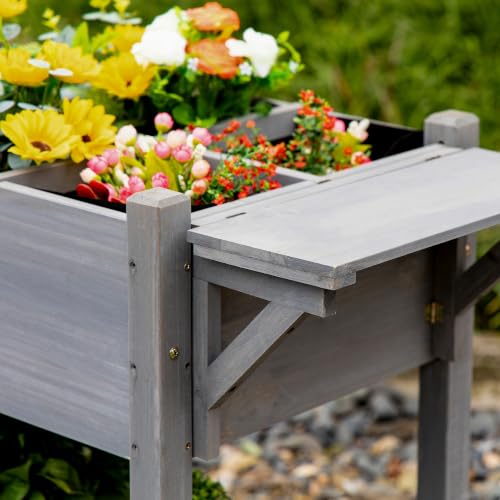 Outsunny Wooden Raised Garden Bed with 8 Grow Grids 49"x21"x34", Gray - color: Gray