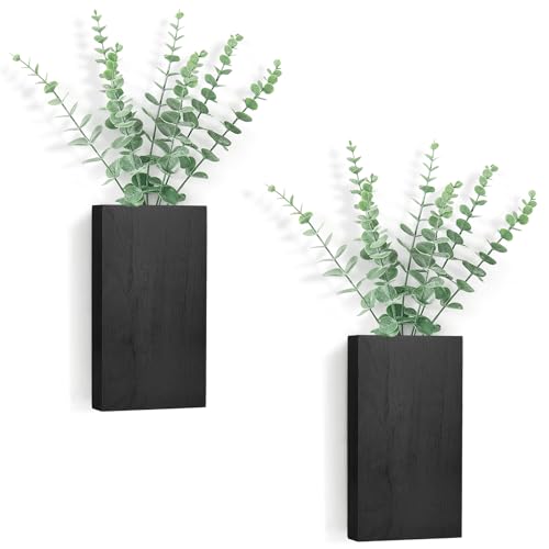 Dahey 2 PCS Wall Planter Vase with Fake Plants for Farmhouse Wall Art Decor - color: Black