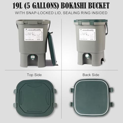 20L Bokashi Compost Bin, 5.28 Gallon Compost Bin for Kitchen Composter with Lid, Bokashi Start Kit with Bran (Tan & Dark Green) (18.8L/5 Gal Grey) - color: 18.8L/5 Gal Grey