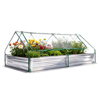 DUMOS Galvanized Raised Garden Bed with Cover, Clear, 8x4x1ft - color: Silver (Transparent Cover), size: 8×4×1ft