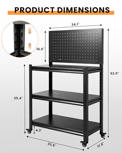 Pterying 52" Mobile Garage Work Bench Table, Lockable Wheels, Pegboard