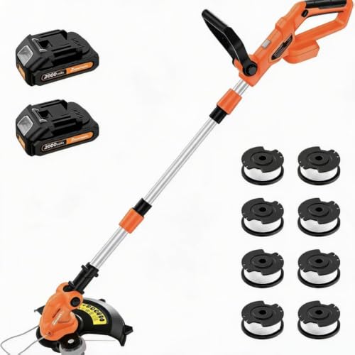 20V Electric Cordless String Trimmer, 2X 2.0Ah Battery Powered Lawn Trimmer - color: Orange