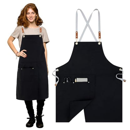 Crossback Pottery Apron Split Leg, Adjustable Straps - color: Black