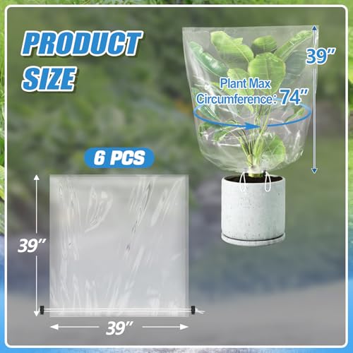 6Pcs 39"x39" Winter Plant Cover Freeze Protection, Plastic Plant Frost Bags - size: 39"H, 39" Opening