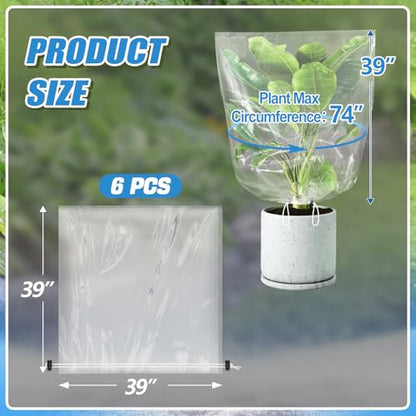 6Pcs 39"x39" Winter Plant Cover Freeze Protection, Plastic Plant Frost Bags - size: 39"H, 39" Opening
