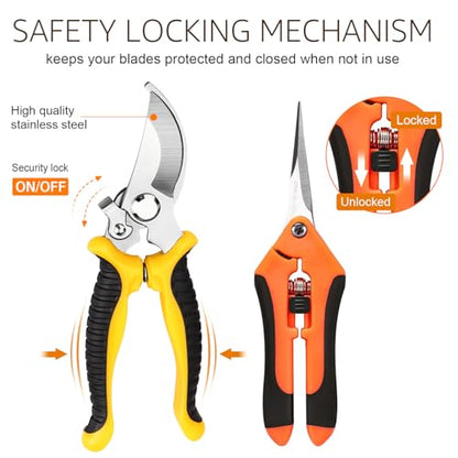 3 Pack Garden Pruning Shears Stainless Steel Blades Handheld Pruners Set with Gardening Gloves - color: Mix, size: 3 PCS