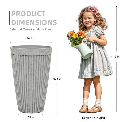 Autodaya 20" Resin Outdoor Tall Planters Set of 2, Ivory Fluted - color: Concrete Fluted-20"h