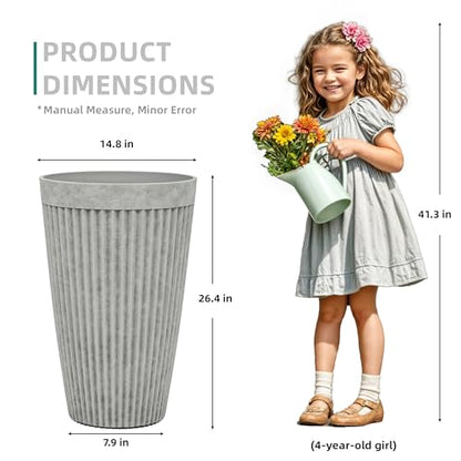 Autodaya 20" Resin Outdoor Tall Planters Set of 2, Ivory Fluted - color: Concrete Fluted-20"h