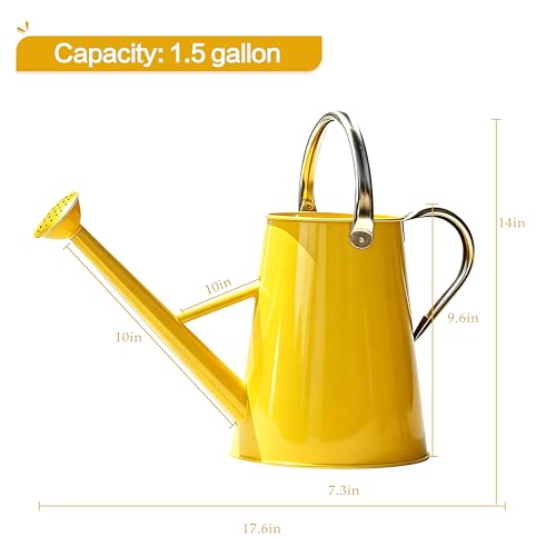 1.5 Gallon Metal Watering Can for Outdoor Plants, Watering Can, Yellow - color: Yellow