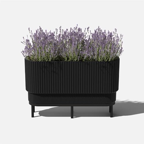 Veradek Demi Series Raised Long Planter - Wide Planter with Stand - color: Black/Black, size: 30 inch