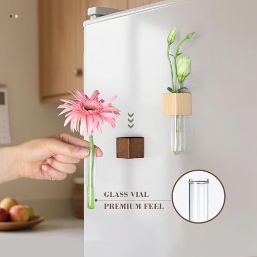 Magnetic Test Tube Flower Vases for Refrigerator, Set of 2 - color: Wood+walnut