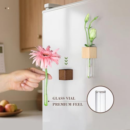 Magnetic Test Tube Flower Vases for Refrigerator, Set of 2 - color: Wood+walnut