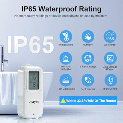 eMylo WiFi Thermometer Hygrometer, IP65 Waterproof Wireless Indoor Outdoor