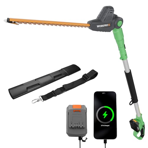 WORKPROX 20V Cordless Pole Hedge Trimmer, 9.2-Ft Reach, 11-Angle Head