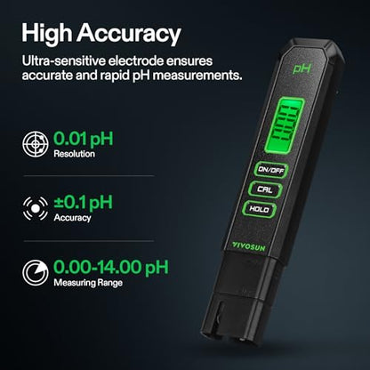 VIVOSUN Digital pH Meter TDS EC Meter for Water 0.01 Accuracy Hydroponics - color: Black+White