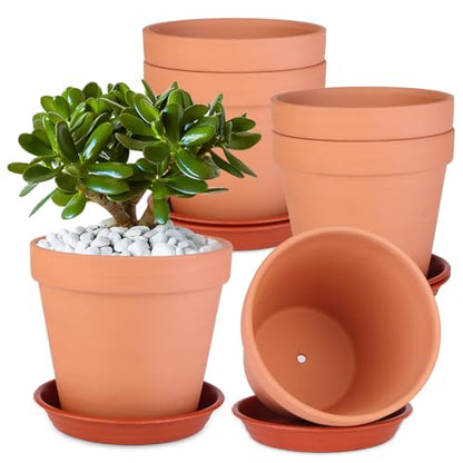 6 Pack 6 Inch Terracotta & Clay Pots with Saucer for Plants