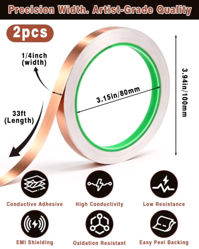 FIVEIZERO Copper Foil Tape 2 Rolls, 1/4 Inch x 33FT - size: 1/4" × 33ft (2 Pack)