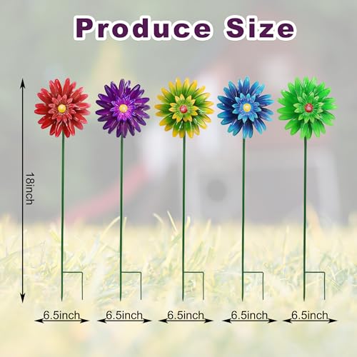 Metal Flower Wind Spinner Garden Stake Yard Art, Lawn Windmill Ornaments - color: Pink