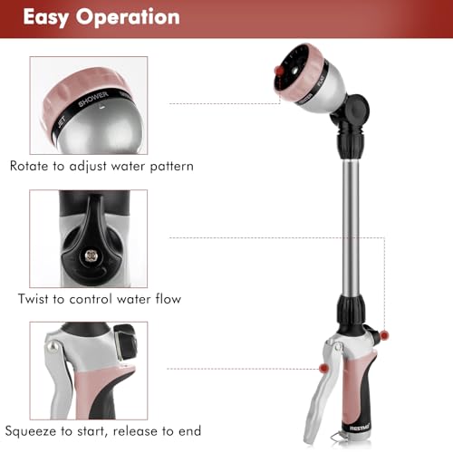 RESTMO Heavy Duty Metal Hose Wand, Watering Wand for Garden Hose - color: Rose Gold