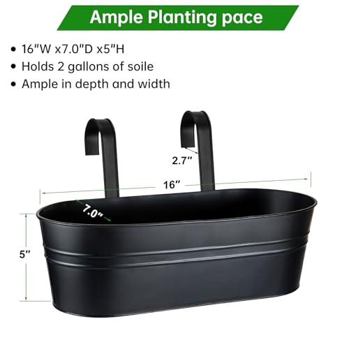 Railing Planter Box, 16" Large Hanging Planters for Outdoor Plants, 3 Pack