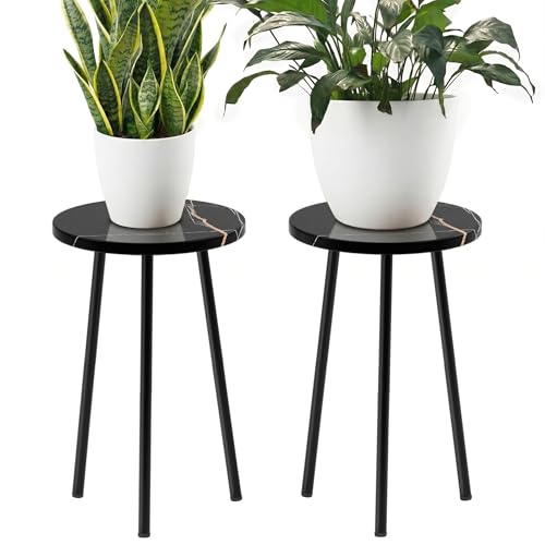 Plant Stand Indoor 2 Pack: Corner Wood 20 Inch Plant Stand - Plant Table - color: Black Marble, size: 20"&20"