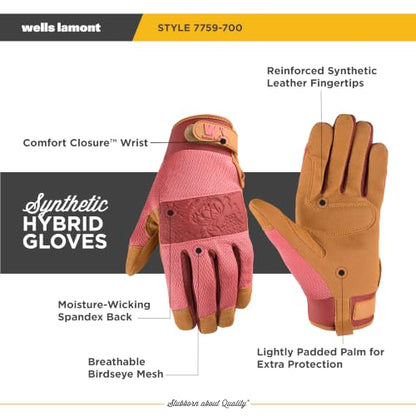 Wells Lamont Women's Synthetic Leather Work Gloves, Adjustable Wrist, Large - size: Large