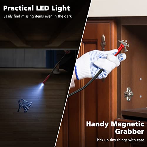 Housolution 28.34in Grabber Tool Magnetic, Bendable with LED Lights, Red - color: Red
