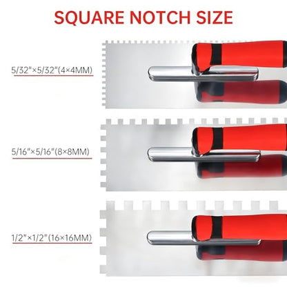 Square Notched Tile Trowel Set,with Grout Sponge and Work Gloves - size: Trowel Set