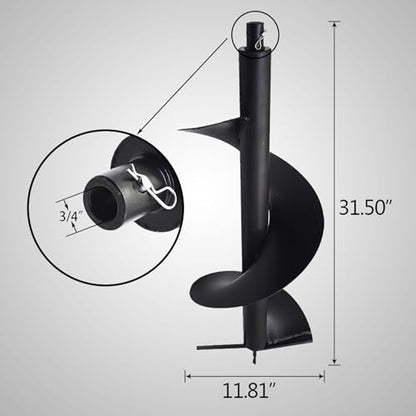 12 Inch Auger Bit Pneumatic Column Fence Digger Soil Drill Bit 6 Inch Ball Bed Digging Pile Hole Planting Tool for Inside Diameter 3/4 Inch Shaft Auger - size: 12 Inch