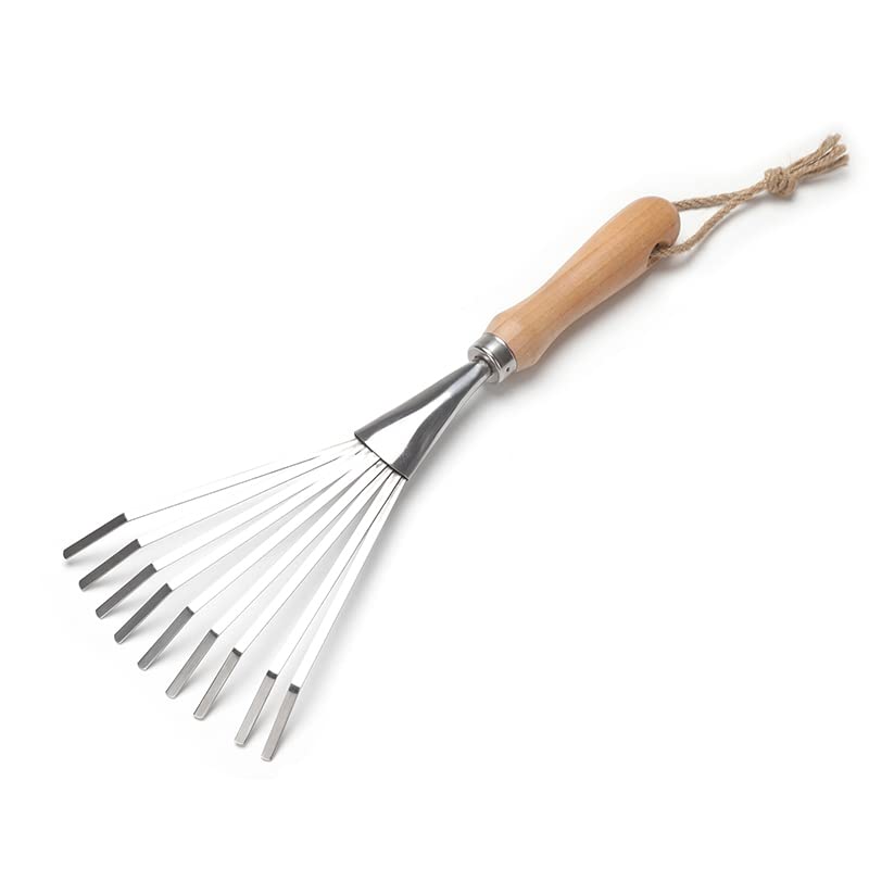 9-Tines Fan Lawn Leaf Hand Rakes Stainless Steel Beech Handle Soil Tille