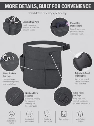Molaxhome Waist Tool Apron with Multi-Pocket Adjustable Belt for Gardening - color: Grey