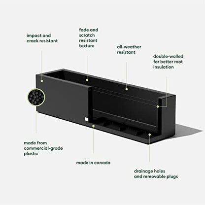 Veradek Block Series Trough Planter - Rectangular Outdoor Window Box - color: Black