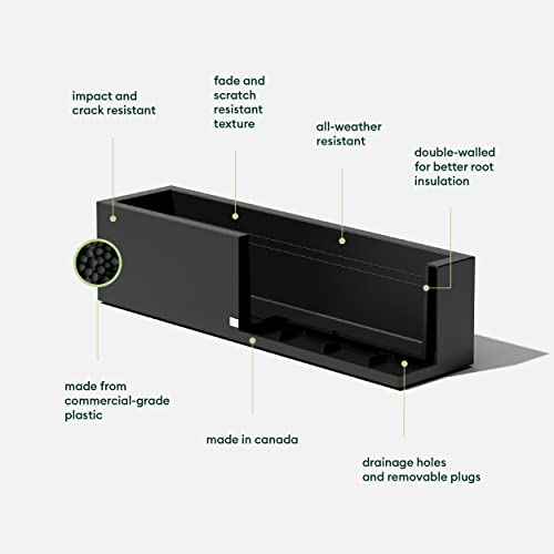 Veradek Block Series Trough Planter - Rectangular Outdoor Window Box - color: Black