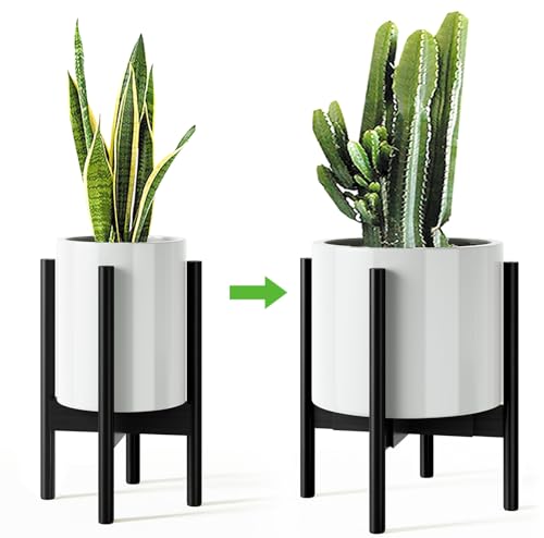 MUDEELA Adjustable Plant Stand, 8 to 12 inches, Bamboo Mid Century Modern , 15 inches in Height, Indoor Plant Stand, Fit 8 9 10 11 12 inch Pots, Pot & Plant Not Included, Black - color: Black, size: 1 Pack - 14.5 Inch Tall