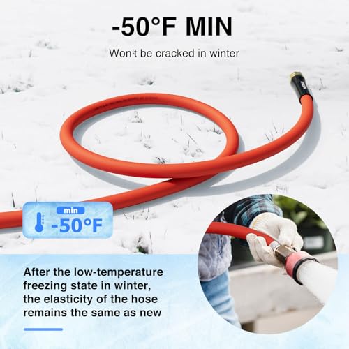 SPECILITE 5/8" x 150FT Hot/Cold Rubber Garden Water Hose, -50℉-190℉, Red - color: 5/8"ID Red, size: 150ft