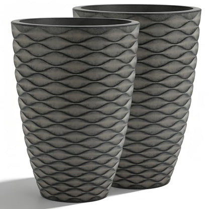 2-Pack 19" Rustic Black Resin Tall Planters with Wave Texture - color: 19"h-rustic Black Wavy
