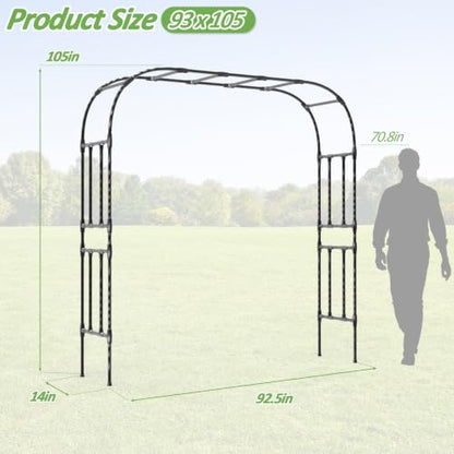 Thickened Metal Garden Arch-92.5L*105H,Trellis for Climbing Plants Outdoor - size: 98（L）*94(H)*16(W)IN