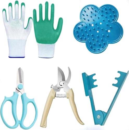 Flower Bouquet Accessories, Flower Scissors Rose Thorn Stripper Tool - color: Blue & White-green Gloves