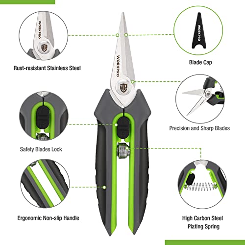 WORKPRO 2 Pack Garden Pruning Shears, 6.5" Small Hand Pruners with Sheath