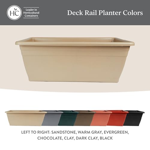 The HC Companies 24 Inch Deck Rail Planter Box with Drainage Plug, Lightweight UV-Resistant Plastic Outdoor Planters for Wood Deck Rail, Flower Box for Garden, Patio, Balcony, and Fence, Warm Gray - color: Warm Gray