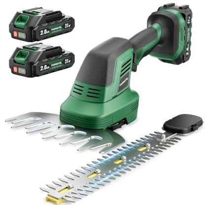 Cordless Hedge Trimmer 20V, 16" Shrub Trimmer & 6" Grass Shears, Electric Hedge Trimmer with 2 PCS Batteries & SK5 Blades for Garden, Bushes, Lawn