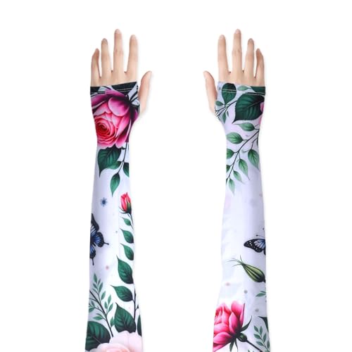 Threetols 1 Pair White Flower Gardening Sleeves for Women Man - color: Purple Butterfly
