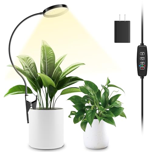 LED Grow Light, Clip On Plant Lights for Indoor Growing with 3,6,12 H Timer, 10 Dimmable Levels Grow Lights for Indoor Plants Full Spectrum, for Houseplants, Bonsai, Pot Plant (1-Pack)