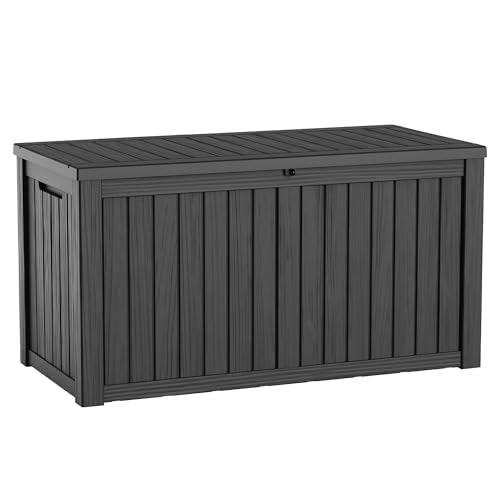 Vixzen 180 Gallon Deck Boxes Outdoor Waterproof, Resin Lockable Storage Box for Patio Cushions Storage Furniture, Garden Tools, Pool Supplies, Weatherproof and UV Resistant (Black, 180 Gallon) - color: Black, size: 180 Gallon