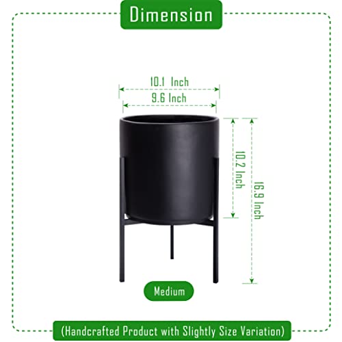 D'vine Dev Cylinder Planter Pot with Metal Stand, Black, 10 in, 96-T-B-2 - color: Black, size: Medium 10 Inch