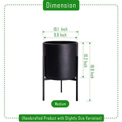D'vine Dev Cylinder Planter Pot with Metal Stand, Black, 10 in, 96-T-B-2 - color: Black, size: Medium 10 Inch