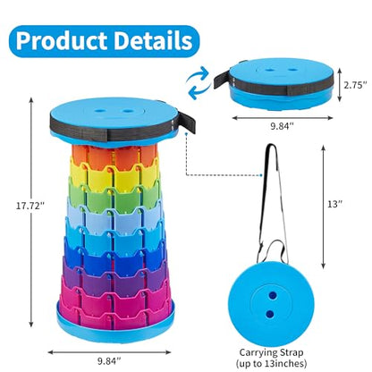 VECELO Telescoping Folding Stool, Upgraded Portable Collapsible Retractable Stool with Load Capacity 400lbs for Garden Fishing Camping Hiking BBQ, 1 PCS Rainbow Blue - color: Rainbow Blue