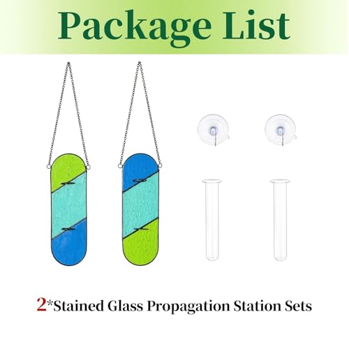 Hewory Stained Glass Window Hanging: 2PCS Propagation Stations Blue & Green - color: Blue-green