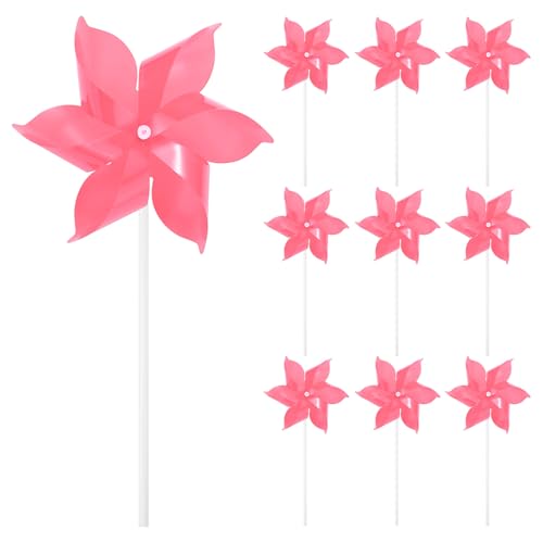 M METERXITY 10-Pack Six Blades Rainbow Pinwheels, 9.1 Inch Plastic Wind Spinners Outdoor Flower Windmill for Party Decorations/Yard/Garden, Toy Wind Spinners [Pink] - color: Pink